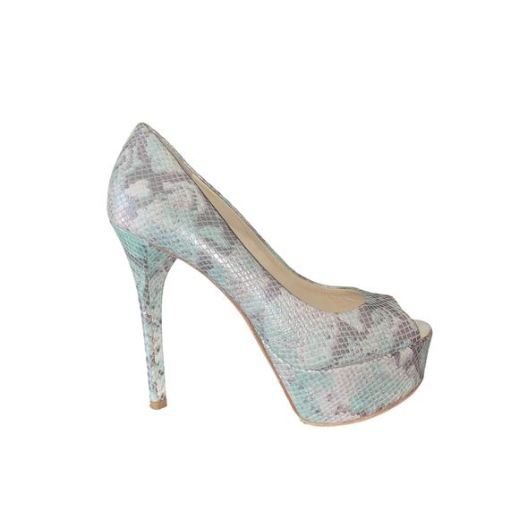BRIAN ATWOOD Gorgeous Snake Peep Toe Pumps with Hidden Platform 7.5 - Picture 1 of 8
